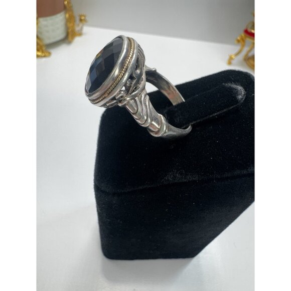 EFFY Luxury 925 Sterling Silver & 14K Gold Black Onyx Ring Sz 8.75 Ornate Signed - Picture 8 of 16